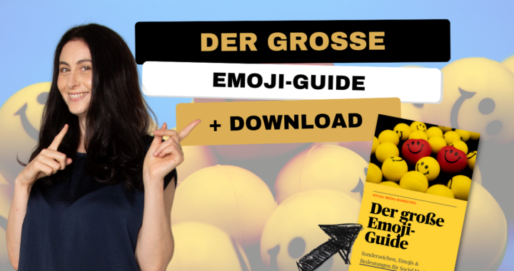 Sandra Staub zeigt auf den neuen Download des großen Emoji-Guides, der jetzt kostenfrei verfügbar ist